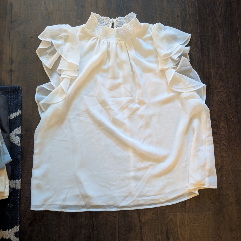 1. State White Ruffle Sleeve Blouse